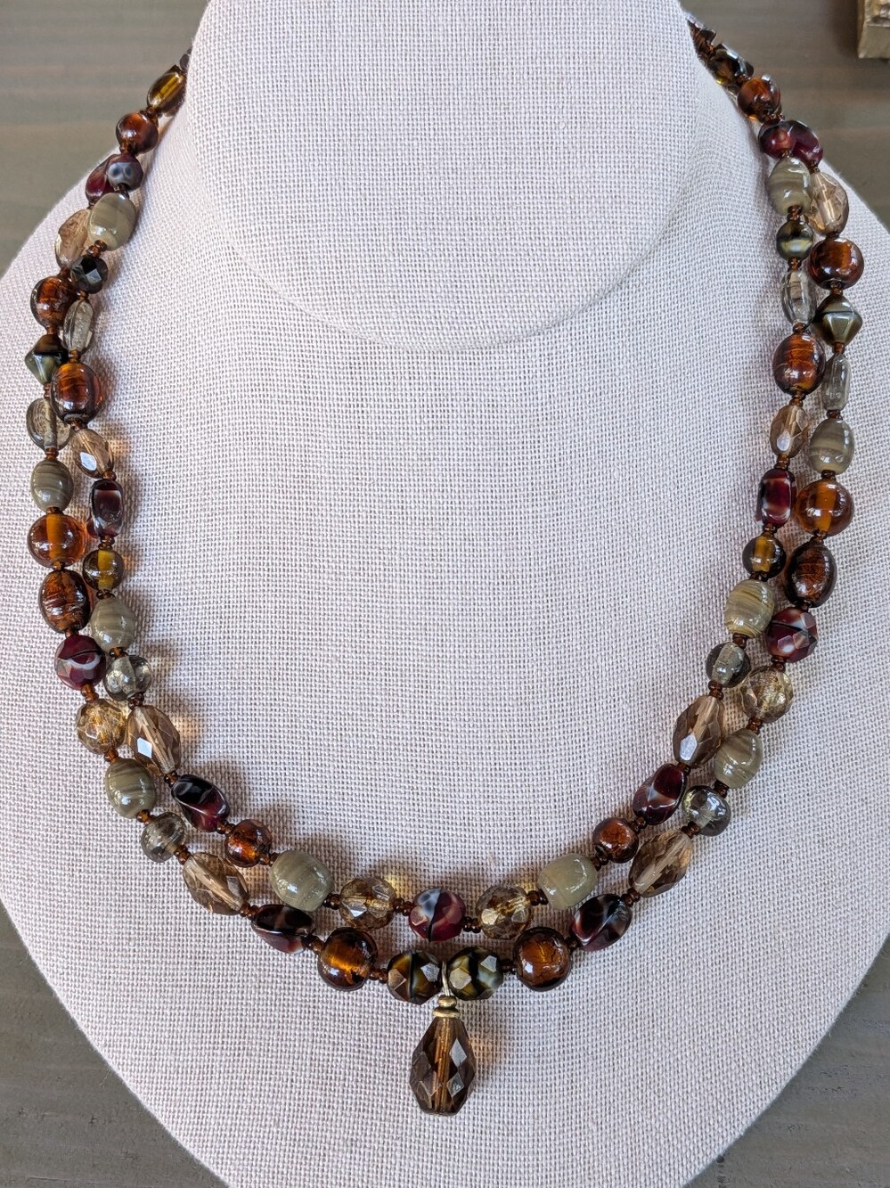 Fall Colors Gold Tone Multi-Strand Glass Bead Necklace | Adjustable 17–19"